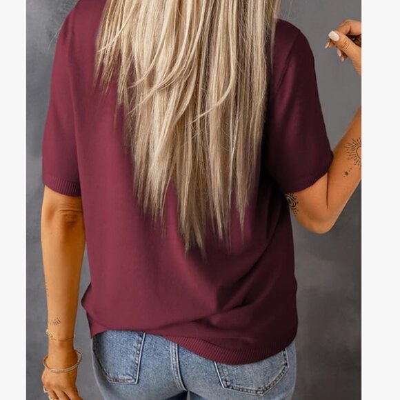 *SALE* High/low hem soft short sleeve red sweater - Picture 3 of 3